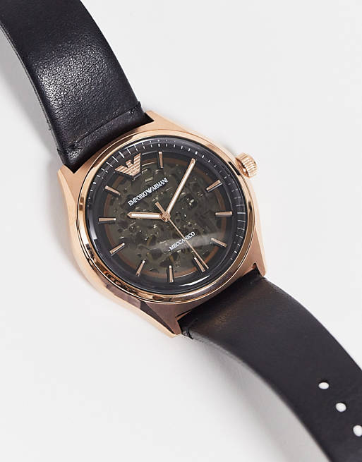 Emporio Armani Meccanico Black Dial Black Leather Watch For Men - AR60004 - Image 8